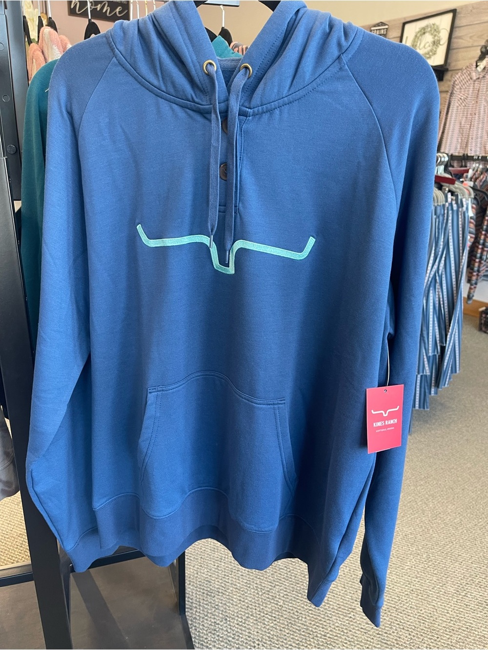 Kimes Ranch women’s Blue Pullover Hoodie - Teal Logo